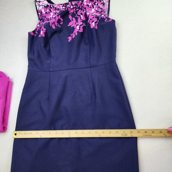 Maya Brooke Dress 2pc Jacket 10 Navy Pink Midi Mother Bride Groom Wedding Event - Picture 13 of 16